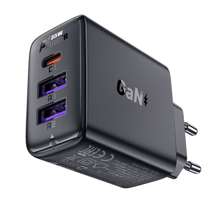 Caricabatterie Retea Acefast A57, 35W, 3A, 2 x USB-A - 1 x USB-C, Nero