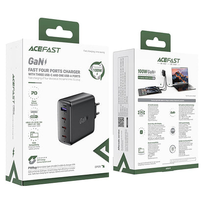 Caricabatterie da rete Acefast A94, 100W, 5A, 1 x USB-A - 3 x USB-C, Nero