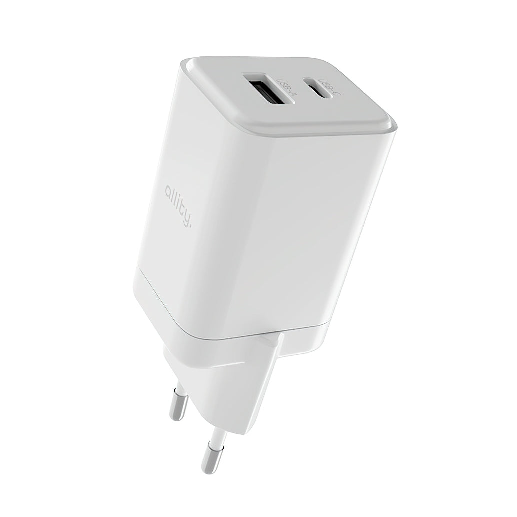 Caricabatterie Rete Allity. ATC-01-45WCC Fast, 45W, 3A, 1 x USB-A - 1 x USB-C, Bianco