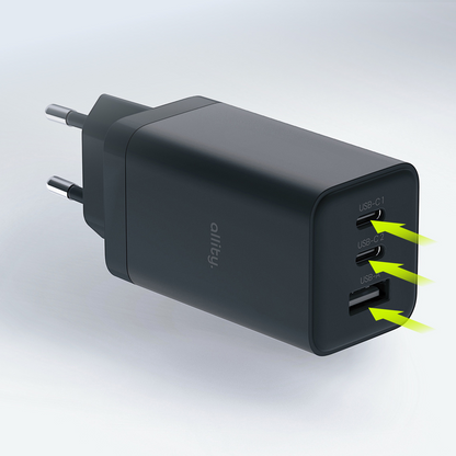 Caricabatterie Rete Allity. ATC-01-65WACC Fast, 65W, 3.25A, 1 x USB-A - 2 x USB-C, Nero