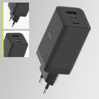 Caricabatterie Rete Allity. ATC-01-65WACC Fast, 65W, 3.25A, 1 x USB-A - 2 x USB-C, Nero