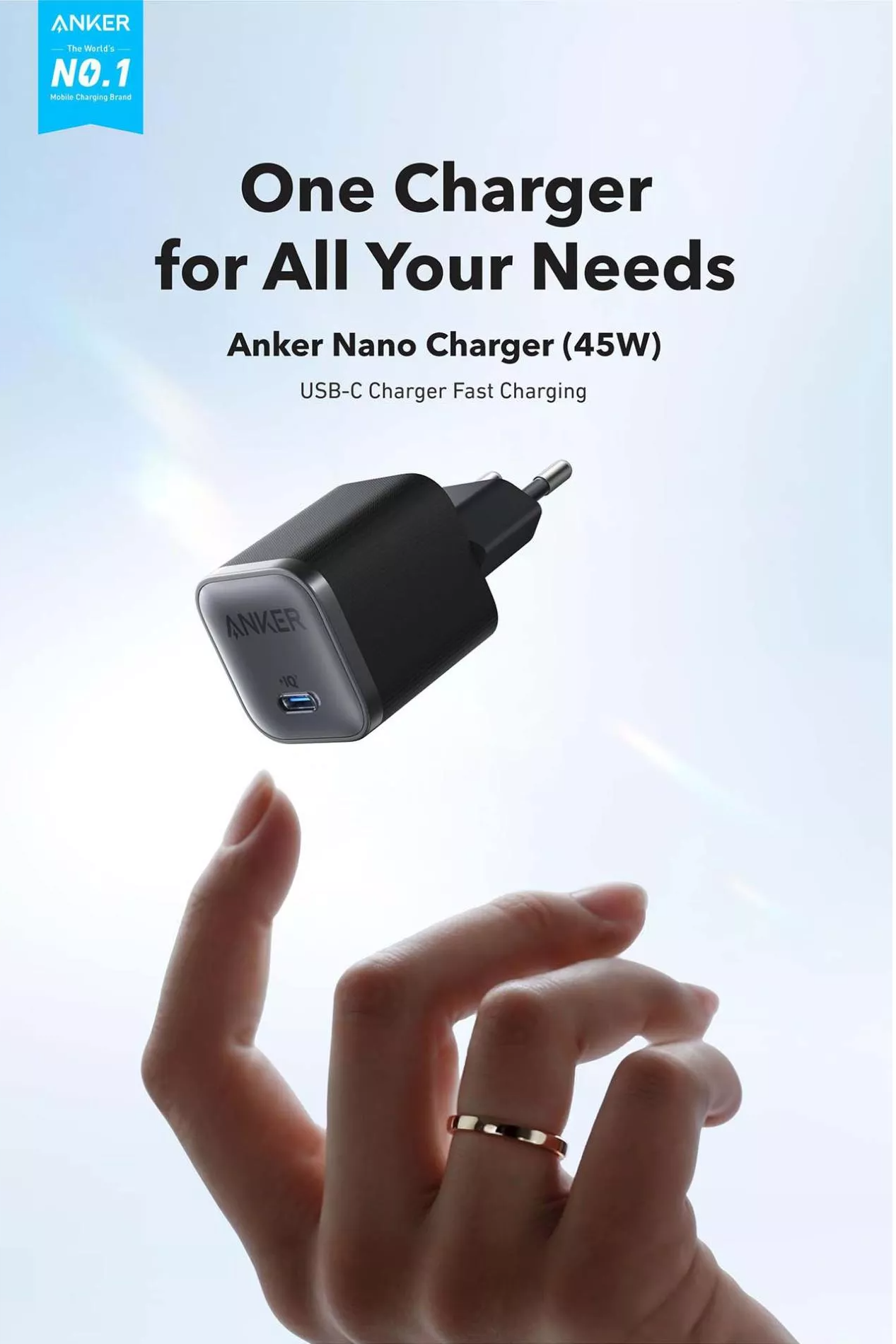 Chargeur secteur Anker Nano, 45W, 3A, 1 x USB-C, Noir A2692L11