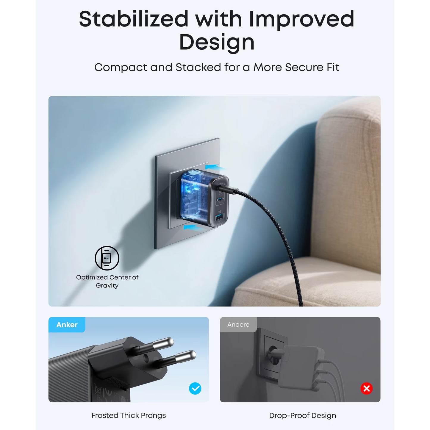 Chargeur Réseau Anker Nano, 70W, 3.5A, 1 x USB-A - 2 x USB-C, Noir A121AL11