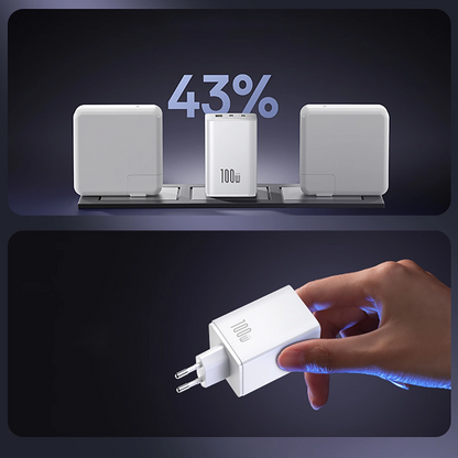 Baseus EnerFill FE11 Netzladegerät, 100W, 5A, 1 x USB-A - 2 x USB-C, Weiß P10182102213-00