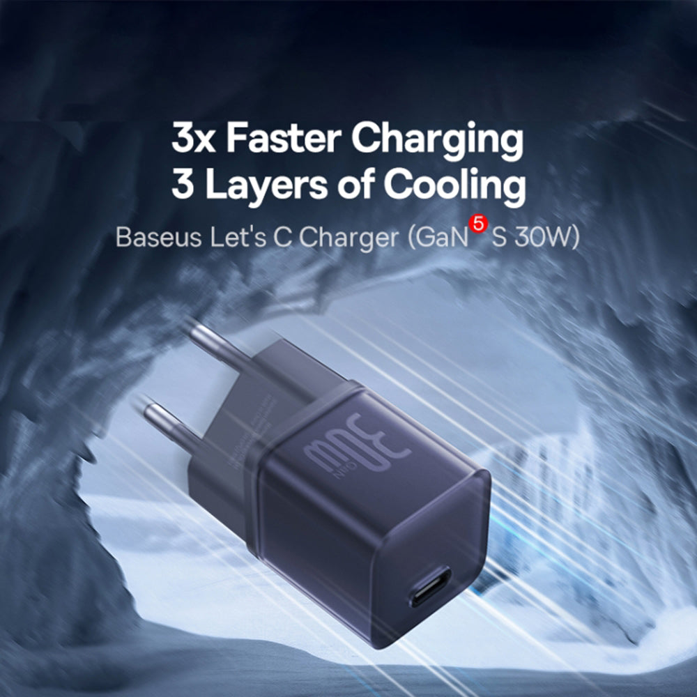 Baseus GaN5S Network Charger, 30W, 3A, 1 x USB-C, Purple P10162504523-00