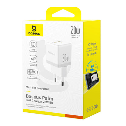 Caricabatterie Rete Baseus Palm, 20W, 3A, 1 x USB-A - 1 x USB-C, Bianco CCZC20UE