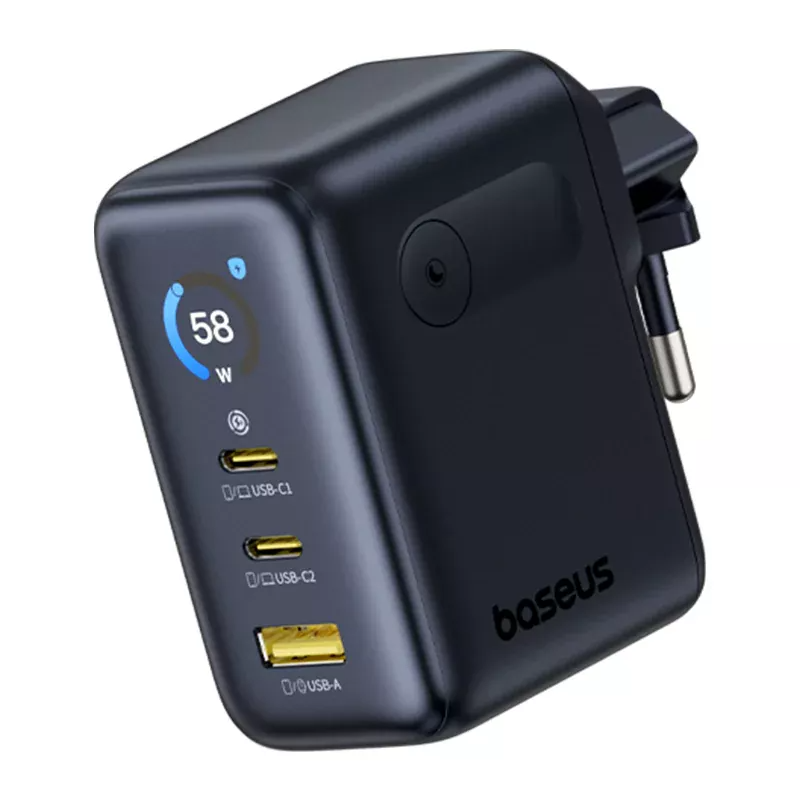 Caricatore da rete Baseus PicoGo AE21 Display, 100W, 5A, 1 x USB-A - 2 x USB-C, Nero E0121B00