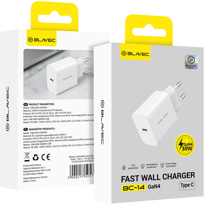 Caricabatterie da rete Blavec BC-14, 30 W, 3 A, 1 x USB-C, bianco