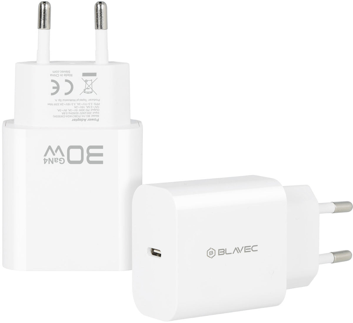 Caricabatterie da rete Blavec BC-14, 30 W, 3 A, 1 x USB-C, bianco