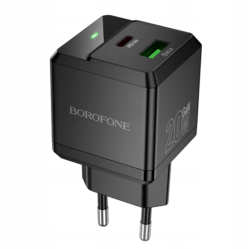 Borofone BN19 Intenso Network Charger, 20W, 3A, 1 x USB-A - 1 x USB-C, Black