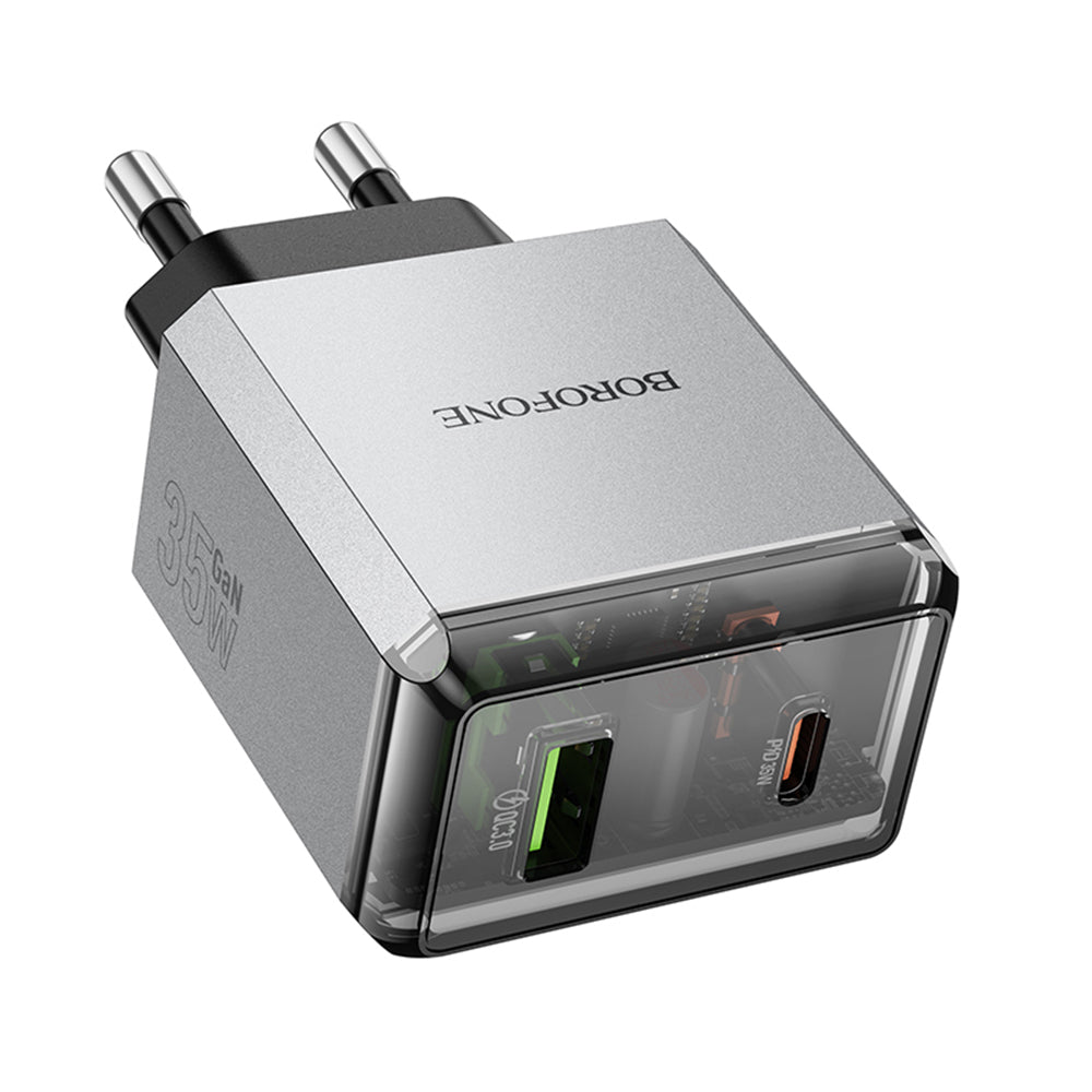 Netzladegerät Borofone BN20 Lena, 35W, 3A, 1 x USB-A - 1 x USB-C, Grau