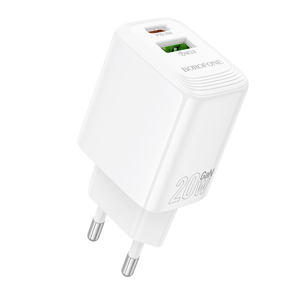 Chargeur Réseau Borofone BN27 Fuente, 20W, 3A, 1 x USB-A - 1 x USB-C, Blanc