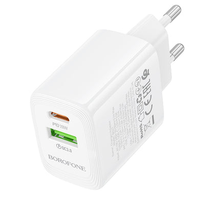 Chargeur Réseau Borofone BN27 Fuente, 20W, 3A, 1 x USB-A - 1 x USB-C, Blanc