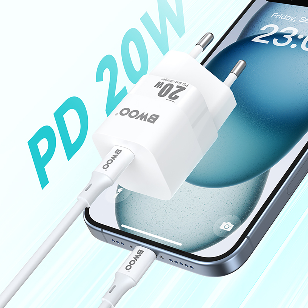Chargeur Secteur BWOO CDA155, 20W, 3A, 1 x USB-C, Blanc