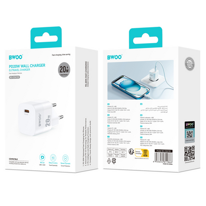 Chargeur Secteur BWOO CDA155, 20W, 3A, 1 x USB-C, Blanc