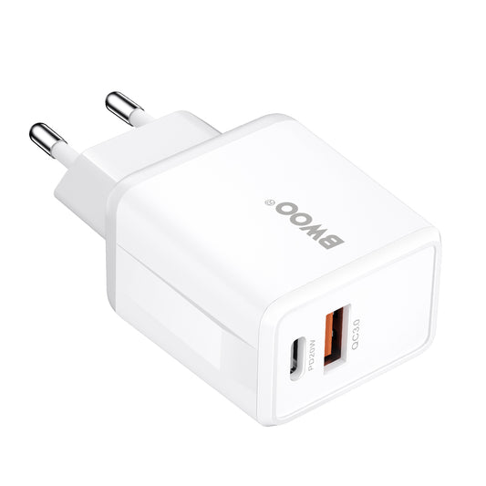 Chargeur Réseau BWOO CDA182, 38W, 3A, 1 x USB-A - 1 x USB-C, Blanc