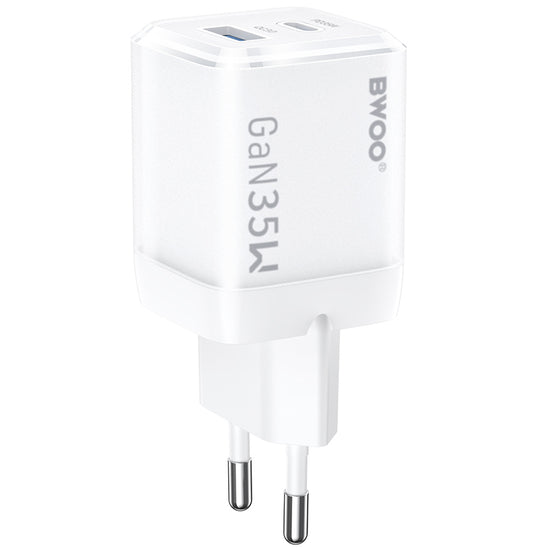 Chargeur Réseau BWOO CDA222, 35W, 3A, 1 x USB-A - 1 x USB-C, Blanc