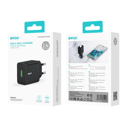 Caricabatterie Rete BWOO CDA249, 12W, 2.4A, 1 x USB-A, Nero