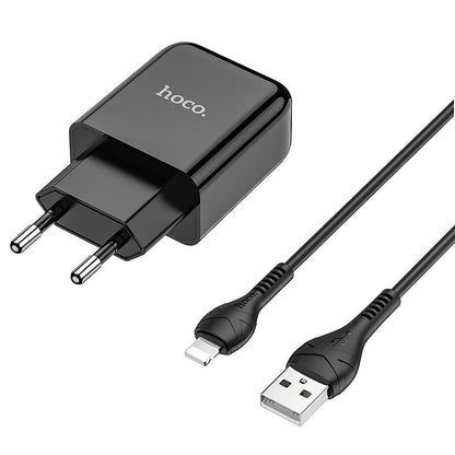 Caricabatterie da Rete con Cavo Lightning HOCO N2, 10W, 2A, 1 x USB-A, Nero