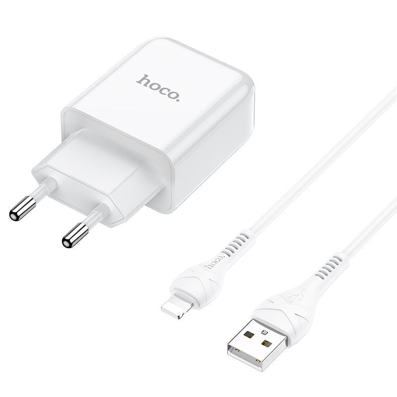 Caricabatterie da Rete con Cavo Lightning HOCO N2, 10W, 2A, 1 x USB-A, Bianco