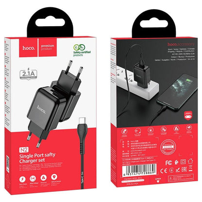 Netzladegerät mit USB-C Kabel HOCO N2, 10W, 2A, 1 x USB-A, Schwarz