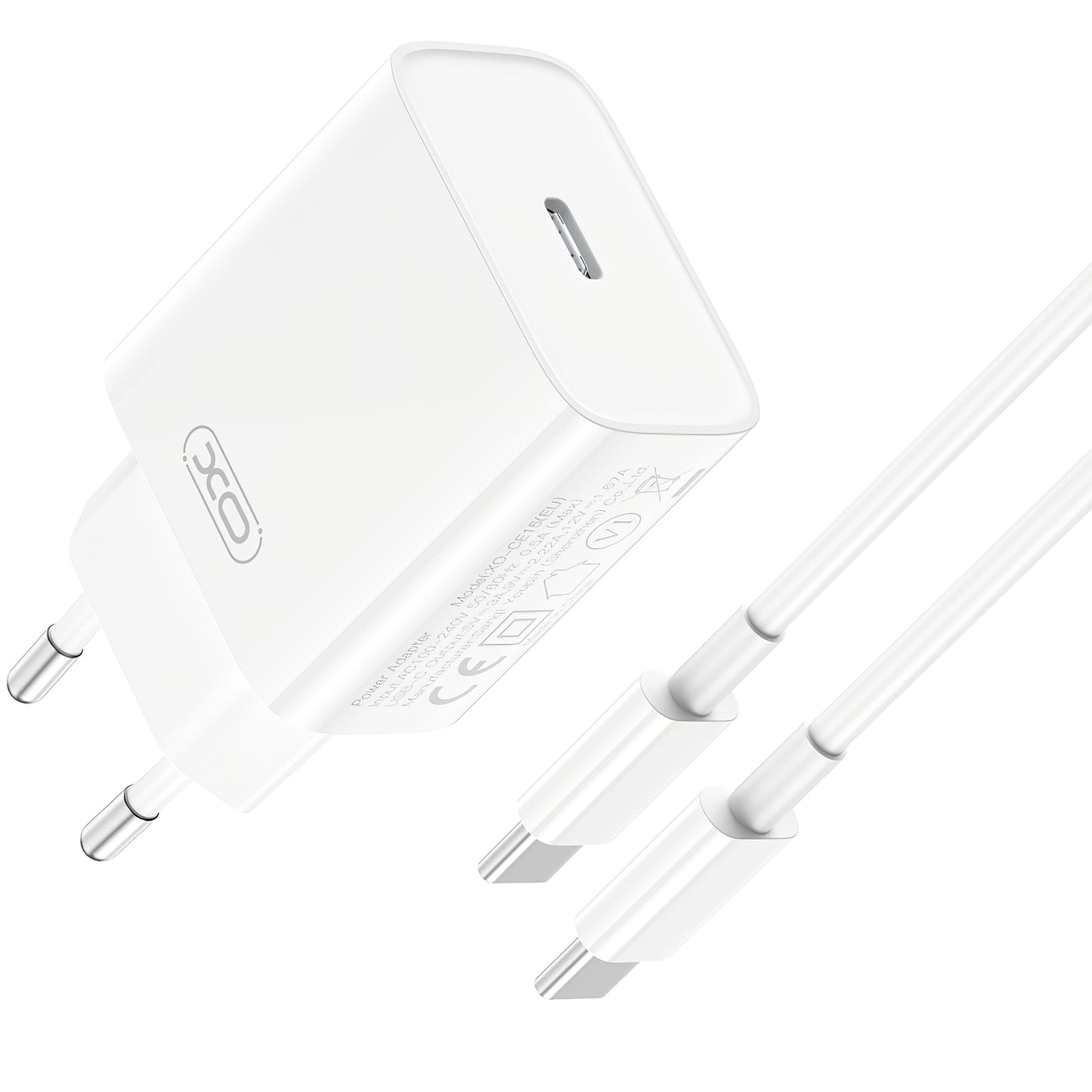 Netzladegerät mit USB-C Kabel XO Design CE15, 20W, 3A, 1 x USB-C, Weiß