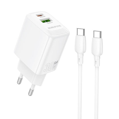 Caricabatterie Rete Con Cavo USB-C Borofone BN29 Fuente, 30W, 3A, 1 x USB-A - 1 x USB-C, Bianco