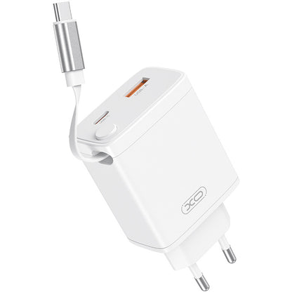 Chargeur Réseau avec Câble USB-C XO Design CE31, 30W, 3A, 1 x USB-A - 1 x USB-C, Blanc