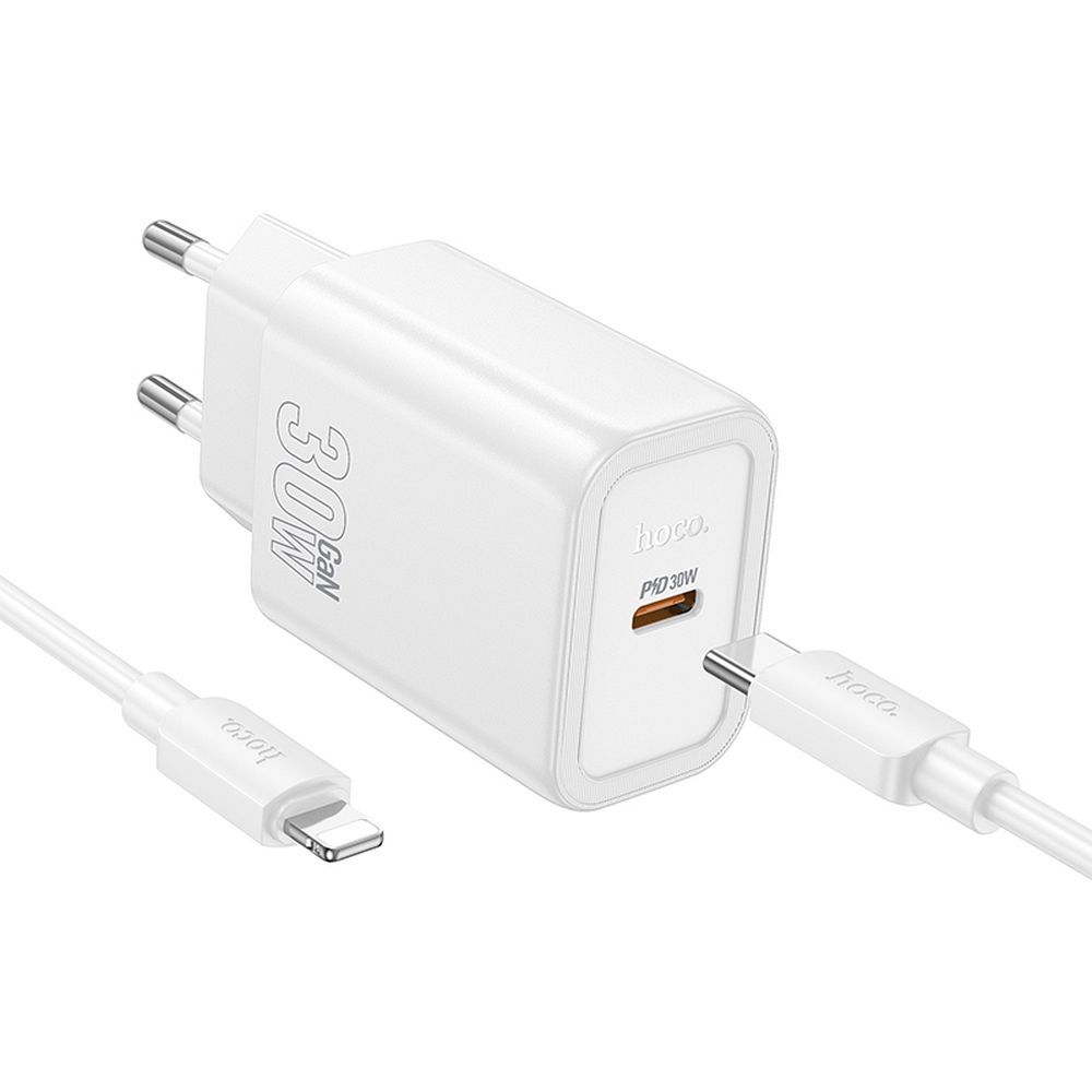 Caricabatterie da Rete con Cavo Lightning HOCO N62, 30W, 3A, 1 x USB-C, Bianco