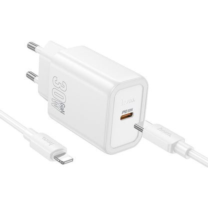 Caricabatterie da Rete con Cavo Lightning HOCO N62, 30W, 3A, 1 x USB-C, Bianco