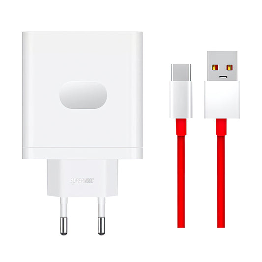 Chargeur réseau avec câble USB-C OnePlus VCBA0BEH, 100W, 9.1A, 1 x USB-A, Blanc 5461100521