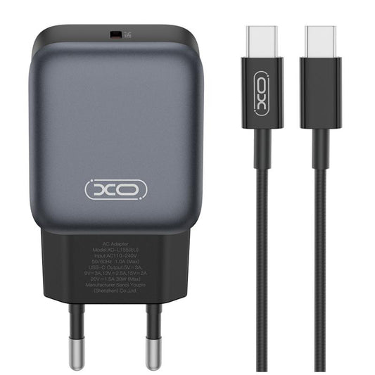 Chargeur réseau avec câble USB-C XO Design L155, 30W, 3A, 1 x USB-C, Noir