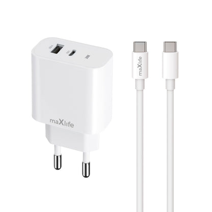 Chargeur réseau avec câble USB-C MaXlife MXTC-06-20AC, 20W, 3A, 1 x USB-A - 1 x USB-C, Blanc