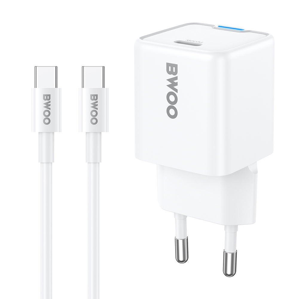 Netzladegerät mit USB-C Kabel BWOO CDA211, 30W, 3A, 1 x USB-C, Weiß