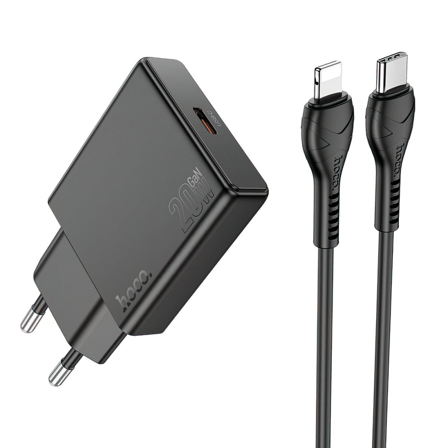 Chargeur réseau avec câble Lightning HOCO N37, 30W, 3A, 1 x USB-C, Noir