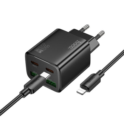 Caricabatterie da Rete con Cavo Lightning HOCO N55, 20W, 3A, 2 x USB-A - 2 x USB-C, Nero