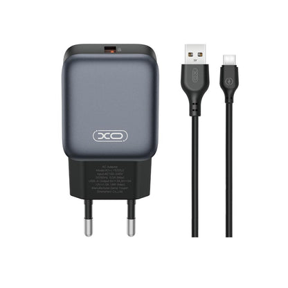 Netzladegerät mit USB-C Kabel XO Design L152, 18W, 3A, 1 x USB-A, Schwarz