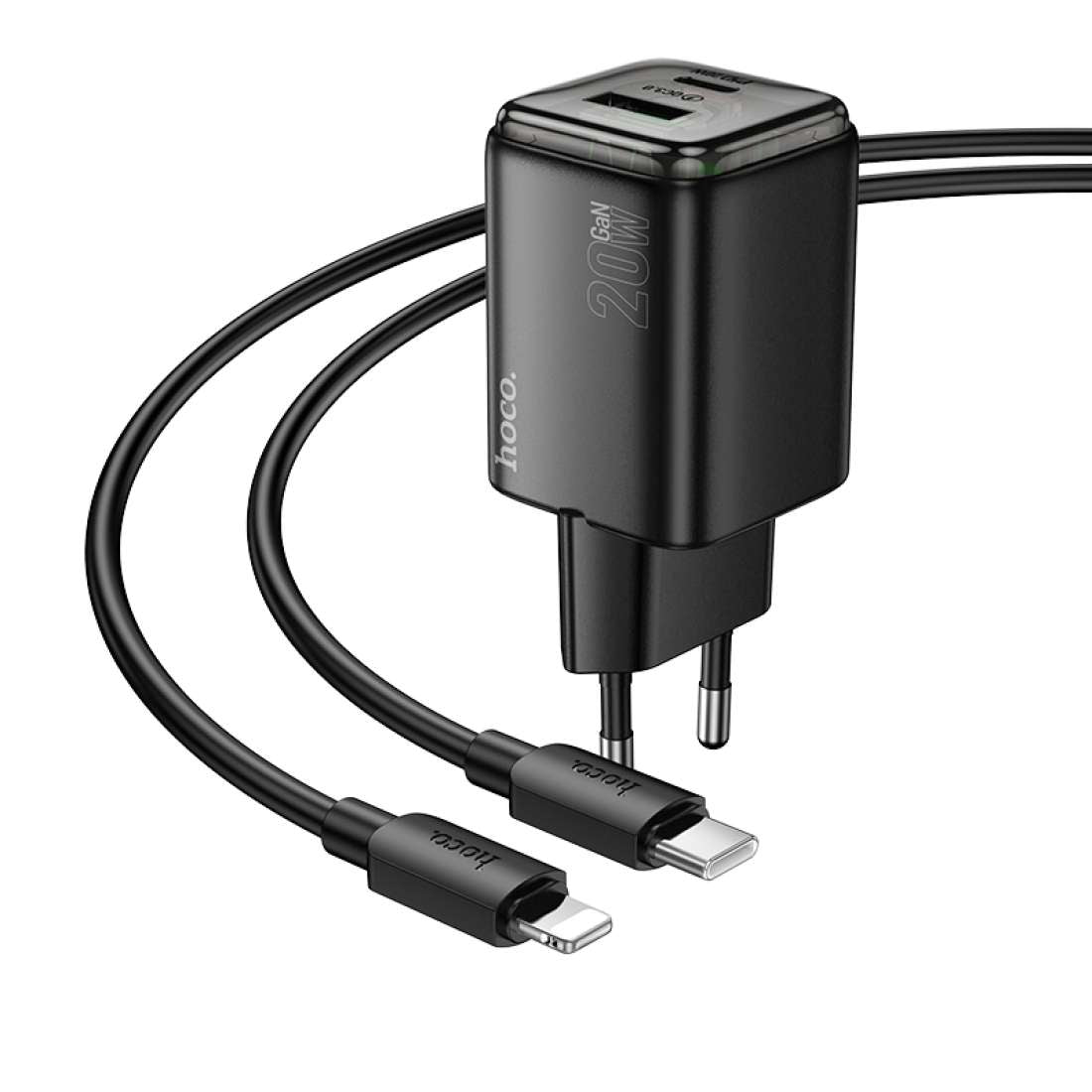 Netzladegerät mit Lightning-Kabel HOCO N52, 20W, 3A, 1 x USB-A - 1 x USB-C, Schwarz