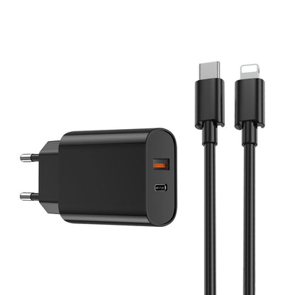 Netzladegerät mit Lightning-Kabel WiWu Wi-U002, 20W, 3A, 1 x USB-A - 1 x USB-C, Schwarz