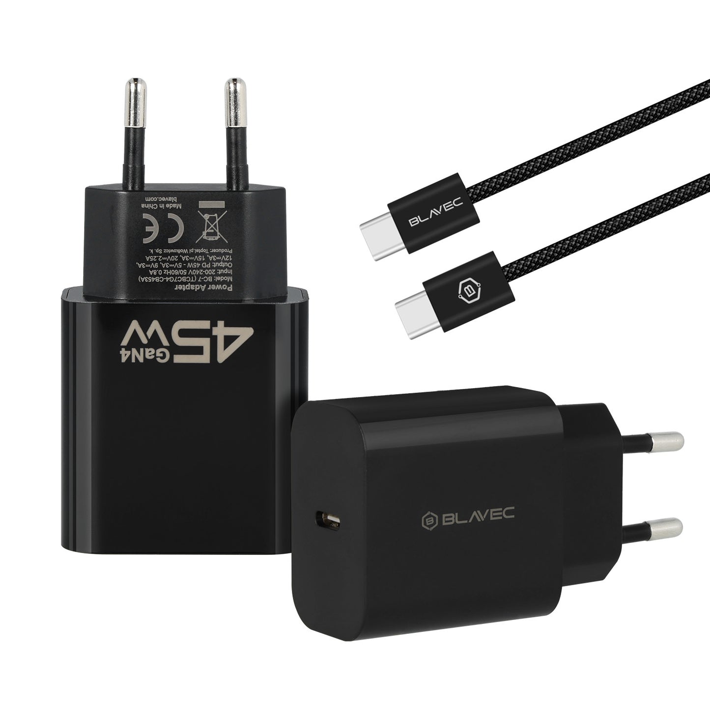 Netzladegerät mit USB-C Kabel Blavec BC-7, 45W, 3A, 1 x USB-C, Schwarz