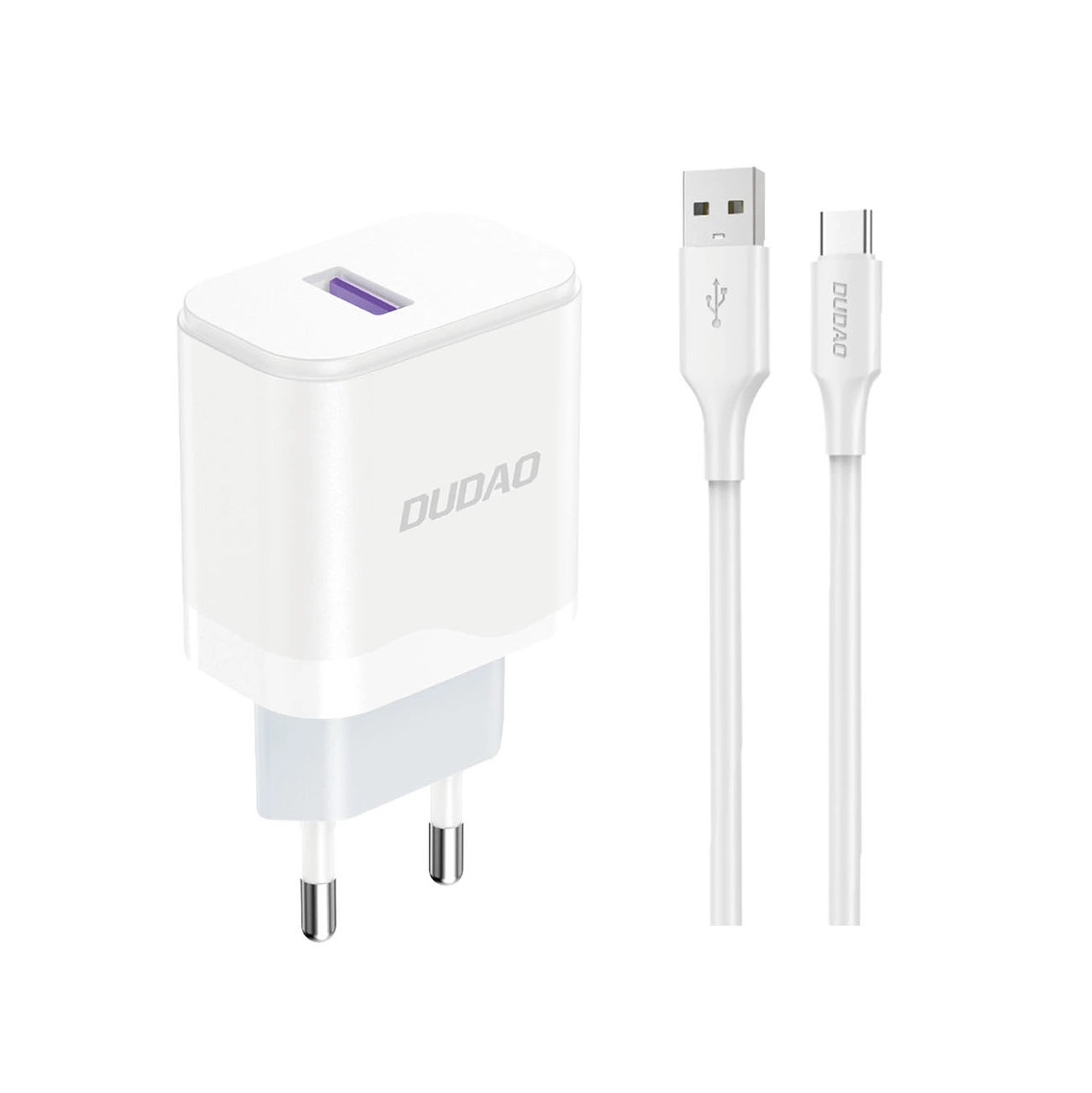 Caricabatterie da rete con cavo USB-C Dudao A20EU, 18W, 3A, 1 x USB-A, Bianco