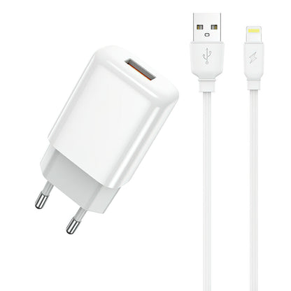 Chargeur réseau avec câble Lightning Prestico F9S, 12W, 2.4A, 1 x USB-A, Blanc
