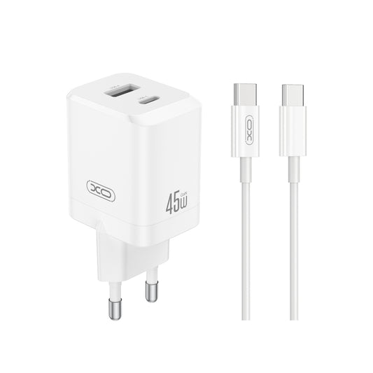Caricabatterie da Rete con Cavo USB-C XO Design CE36, 45W, 3A, 1 x USB-A - 1 x USB-C, Bianco