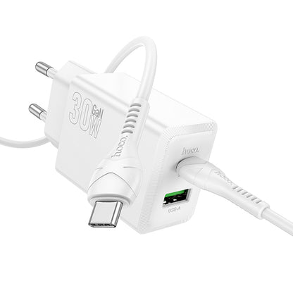 Caricabatterie da Rete con Cavo USB-C HOCO N71, 30W, 3A, 1 x USB-A - 1 x USB-C, Bianco