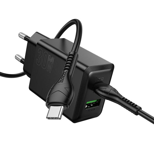 Chargeur réseau avec câble USB-C HOCO N71, 30W, 3A, 1 x USB-A - 1 x USB-C, Noir