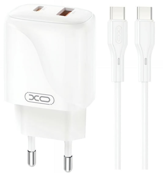 Netzladegerät mit USB-C Kabel XO Design L158, 20W, 3A, 1 x USB-A - 1 x USB-C, Weiß