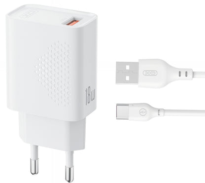 Network Charger with USB-C Cable XO Design L159, 18W, 3A, 1 x USB-A, White