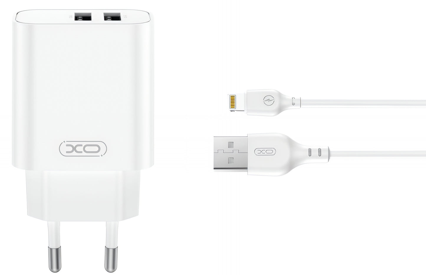 Netzladegerät mit Lightning-Kabel XO Design CE34, 12W, 2.4A, 2 x USB-A, Weiß