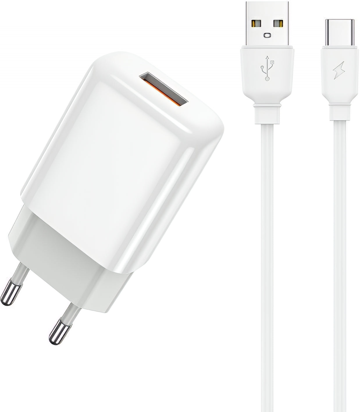 Chargeur réseau avec câble USB-C Prestico F9S, 12W, 2.4A, 1 x USB-A, Blanc