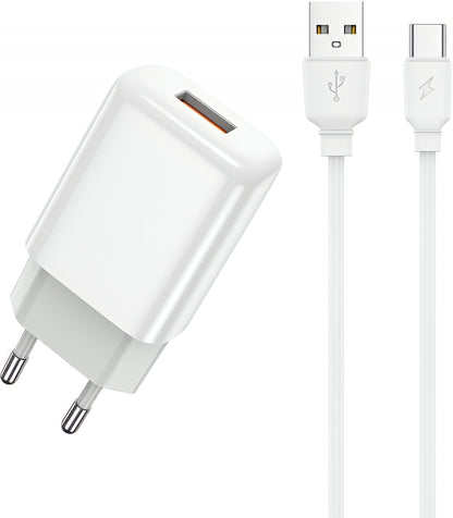 Chargeur réseau avec câble USB-C Prestico F9S, 12W, 2.4A, 1 x USB-A, Blanc
